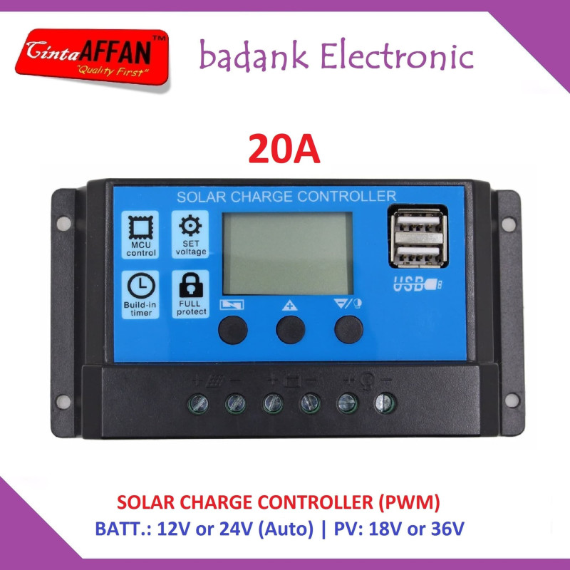 20A PWM Solar Charge Controller 12V 24V 20A with LCD 20 A